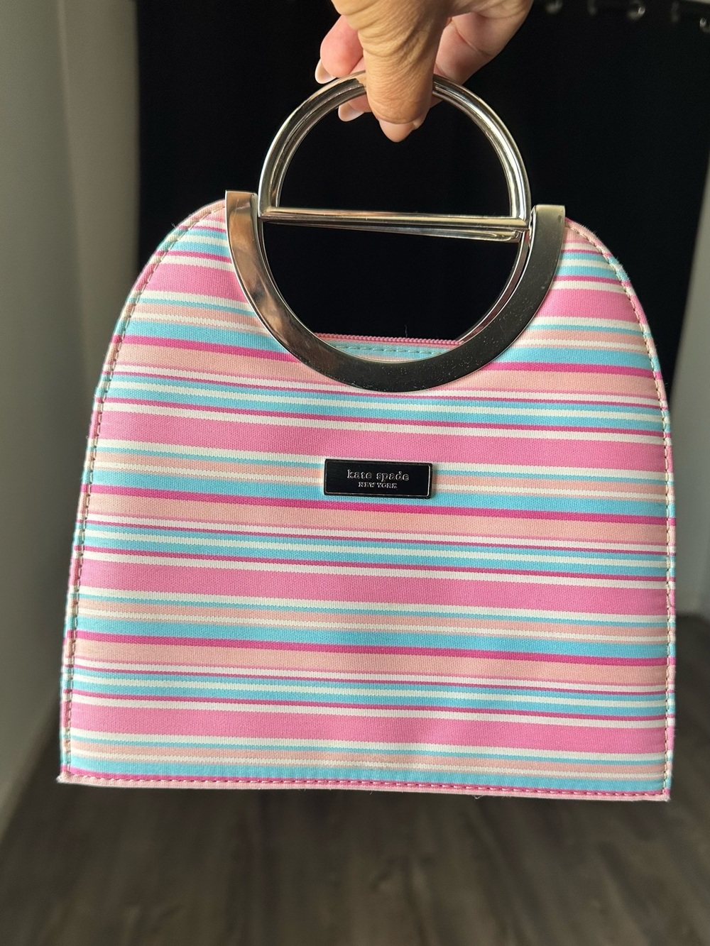 RARE Y2K Kate Spade Striped bag with Metal handles - Picture 3 of 9